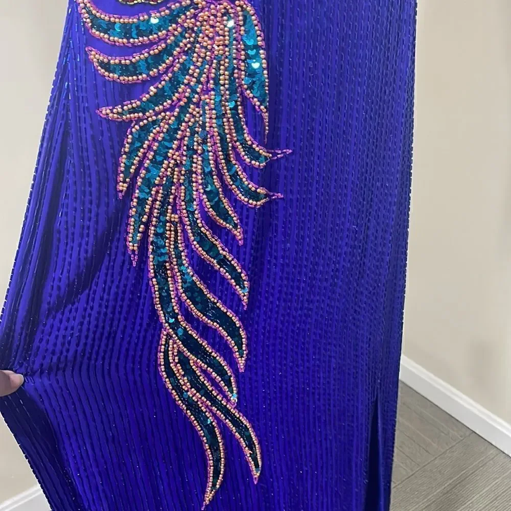 VTG Alyce Design Beaded Sequins Evening Gown Dress. Size 12 L large 100% silk